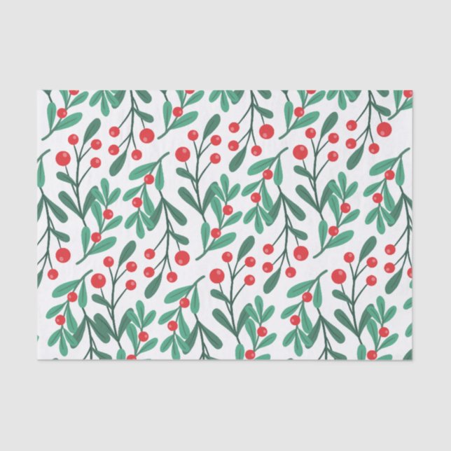 Classic Green and Red Christmas Floral Tissue  Tissue Paper (Front)