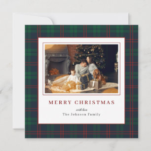 Classic Green and Red Tartan Square Photo Holiday Card
