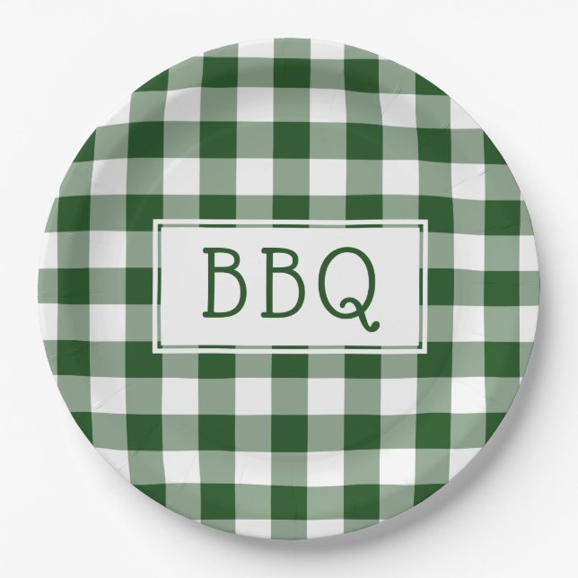 Classic Green and White Gingham Pattern BBQ Party Paper Plate (Front)