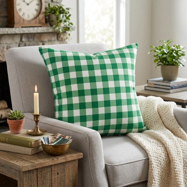 Classic Green And White Gingham Plaid Throw Pillow (Classic Green And White Gingham Plaid Throw Pillow)
