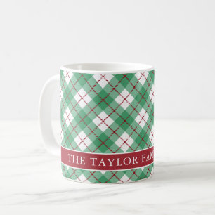 Classic Green Argyle Plaid Preppy Family Name Coffee Mug