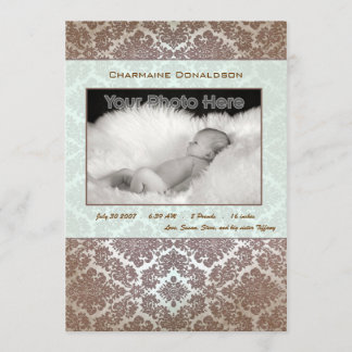 Classic green baby birth announcement