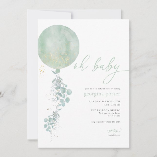 Classic Green Balloon Baby Shower Invitation (Front)