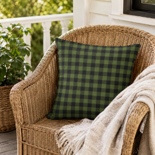 Classic Green Black Buffalo Check Plaid Pattern Outdoor Pillow