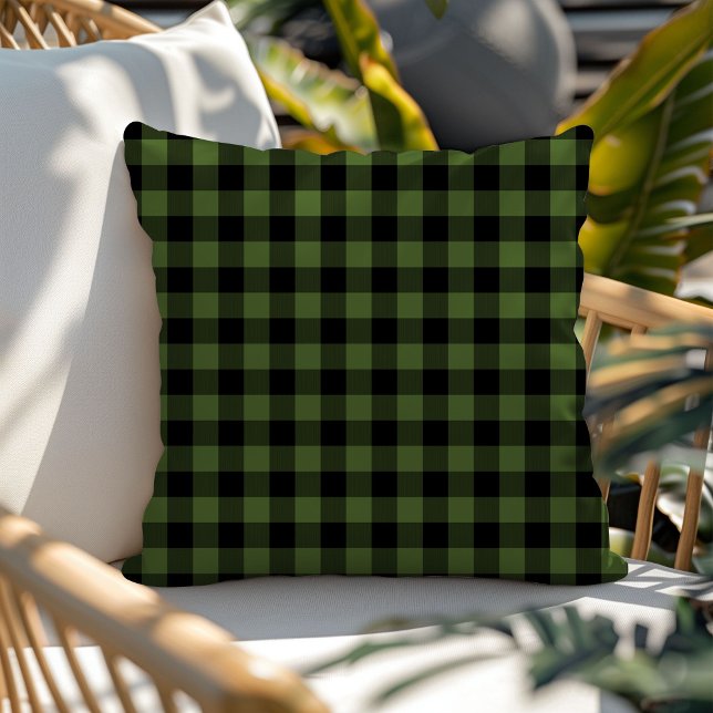 Classic Green Black Buffalo Check Plaid Pattern Outdoor Pillow (Creator Uploaded)