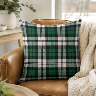 Classic Green Black White Tartan Plaid Christmas Throw Pillow