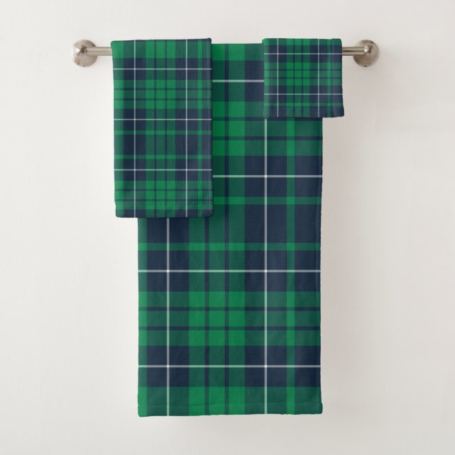 Classic Green Blue Plaid Bath Towel Set (Insitu)