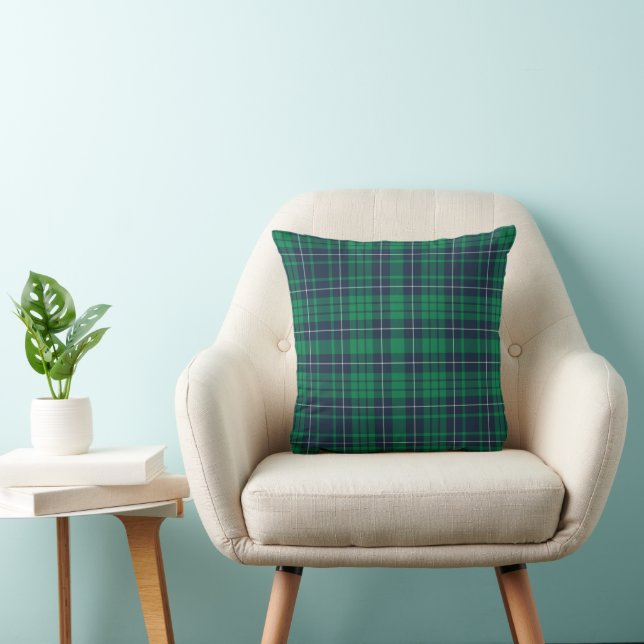Classic Green Blue Plaid Pattern Throw Pillow (Chair)