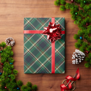 Classic Green Blue Yellow Plaid Pattern Holiday Wrapping Paper