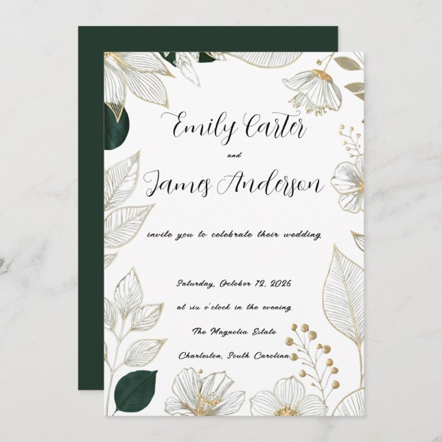 Classic Green Botanical Wedding Stationery Invitation (Front/Back)