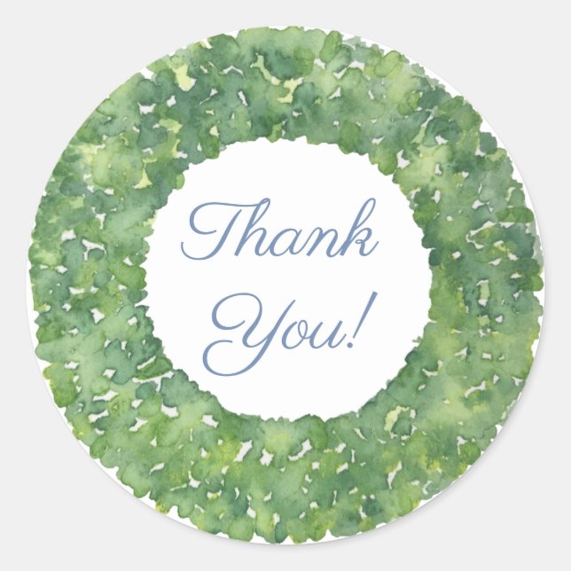 Classic Green Boxwood Wreath Thank You Favour Classic Round Sticker (Front)