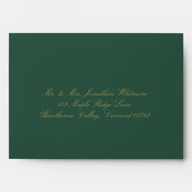 Classic Green Calligraphy Baroque Art Wedding Envelope (Front)