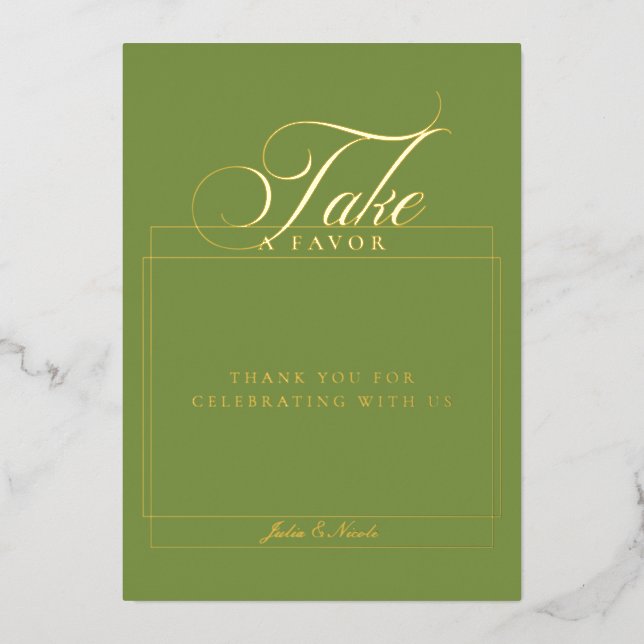 Classic Green Calligraphy Take Favours Wedding Sig (Front)
