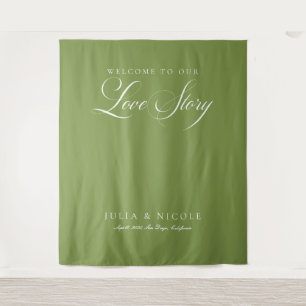 Classic Green Calligraphy Wedding Backdrops Banner Tapestry