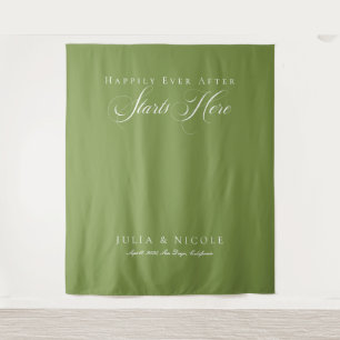 Classic Green Calligraphy Wedding Backdrops Banner Tapestry