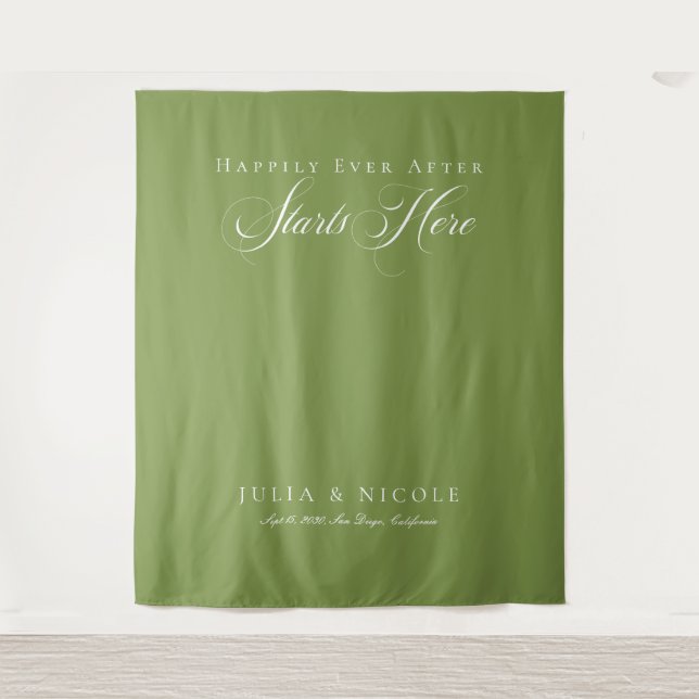 Classic Green Calligraphy Wedding Backdrops Banner Tapestry (Front)