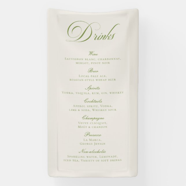 Classic Green Calligraphy Wedding Drinks Bar Menu Banner (Vertical)