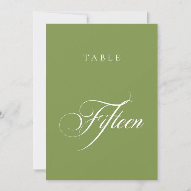 Classic Green Calligraphy Wedding Table Number (Front)