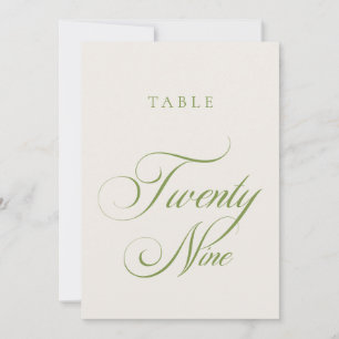 Classic Green Calligraphy Wedding Table Number