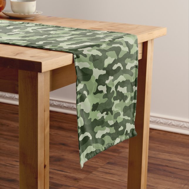 Classic Green Camouflage Short Table Runner (In Situ)