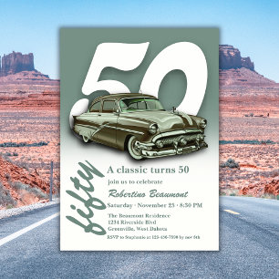 Classic Green Car Turns 50th Birthday Invitation