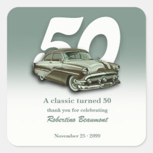 Classic Green Car Turns 50th Birthday Square Sticker