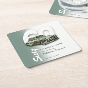 Classic Green Car Turns 60th Birthday Square Paper Coaster