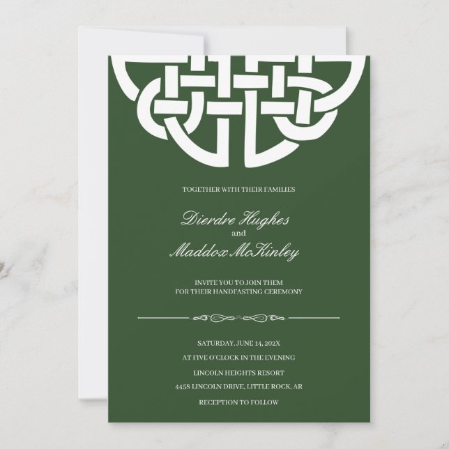 Classic Green Celtic Knot Handfasting Invitation (Front)
