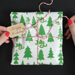Classic Green Christmas Tree Jolly Holiday Pattern Wrapping Paper