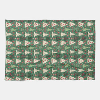 Classic Green Christmas Tree Pattern Holiday Kitchen Towel