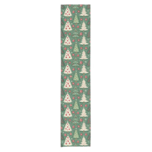 Classic Green Christmas Tree Pattern Holiday Short Table Runner