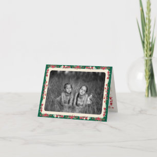 classic green cream christmas floral folded photo holiday card