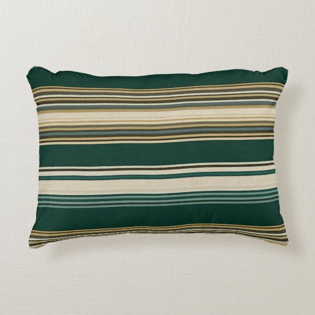 Classic Green & Cream Striped Pattern Accent Pillow (Front)