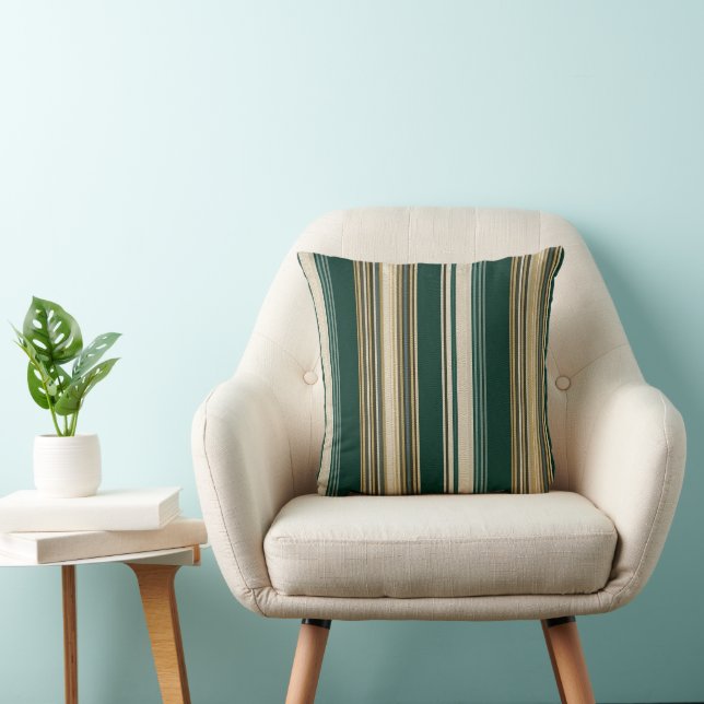 Classic Green & Cream Striped Pattern Throw Pillow (Chair)