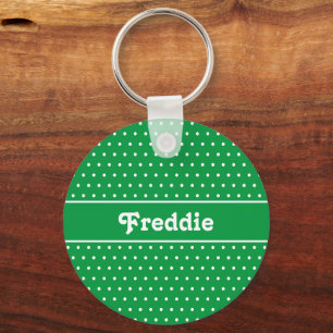 Classic Green Custom Name Green Polka Dot Keychain