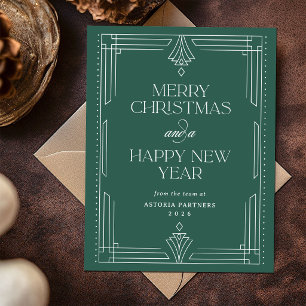 Classic Green Deco Elegant Corporate Christmas Holiday Postcard