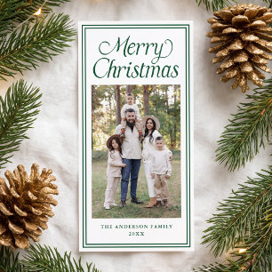 Classic Green Double Border 3 Photo Christmas Holiday Card
