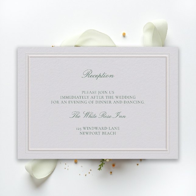 Classic Green Elevated Ivory Wedding Reception Enclosure Card (modern classic wedding reception details forest green type double frame ivory formal traditional)