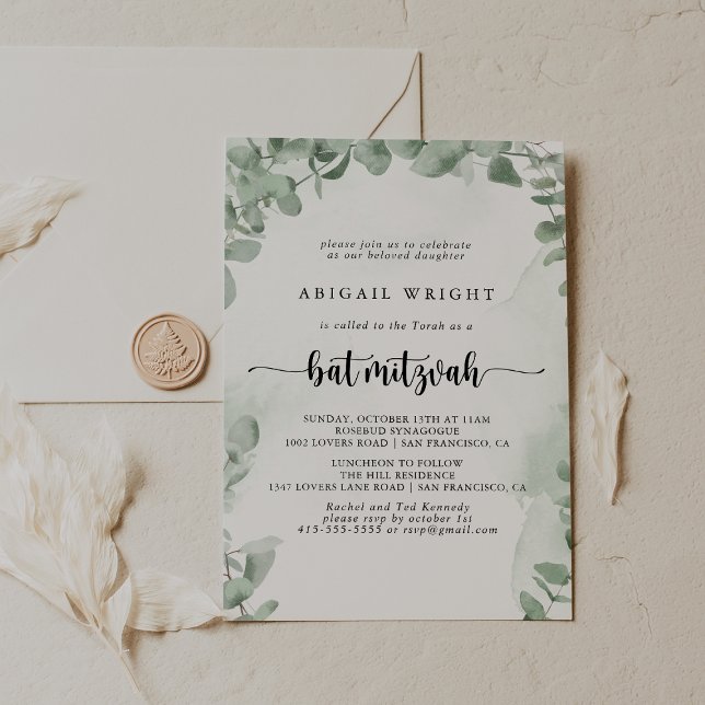 Classic Green Eucalyptus Foliage Bat Mitzvah Invitation (Creator Uploaded)