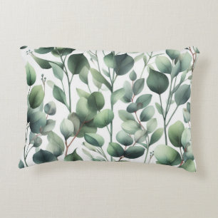 Classic Green Eucalyptus Leaves on White  Accent Pillow