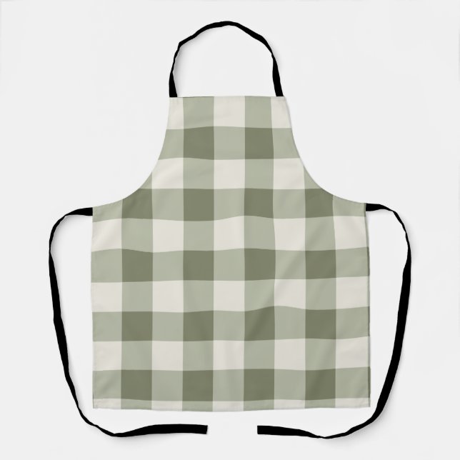 Classic Green Farmhouse Gingham Style Apron (Front)