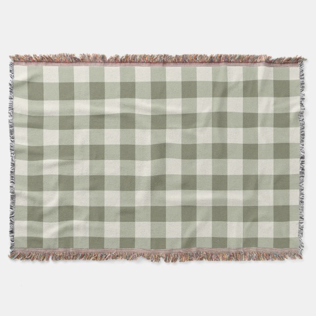 Classic Green Farmhouse Gingham Style Throw Blanket (Front)