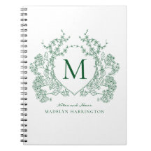 Classic Green Floral Crest Monogram Notebook