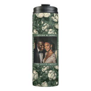 Classic Green Gardenias Accent Modern Wedding Thermal Tumbler
