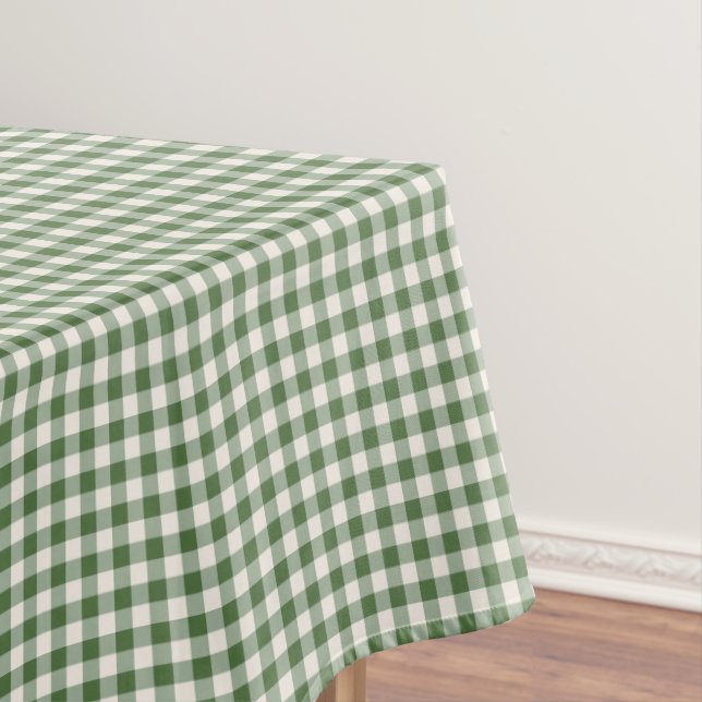 Classic Green Gingham Christmas Check Plaid Tablecloth (In Situ)