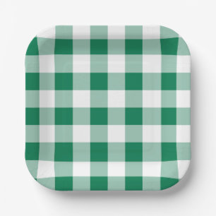 Classic Green Gingham Seamless Pattern Paper Plate