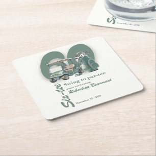 Classic Green Golf Bag Clubs 60th Birthday Square Paper Coaster