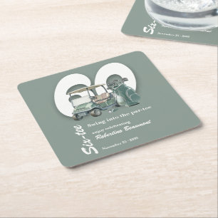 Classic Green Golf Bag Clubs 60th Birthday Square Paper Coaster