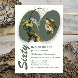 Classic Green Gone Fishing 60th Birthday Invitation
