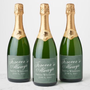 Classic Green Hand Drawn Wedding Sparkling Wine Label